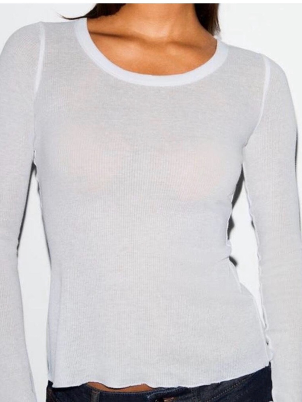 SKIMS SHEER COTTON Long Sleeve Wide Crew - Picture 3 of 11